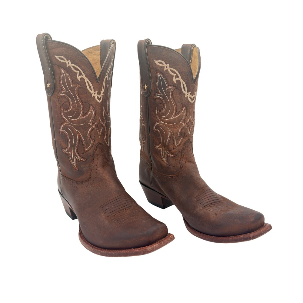 Tony Lama Mens Square Toe Cowboy Boots Brown Leather Size 9B VF 6007